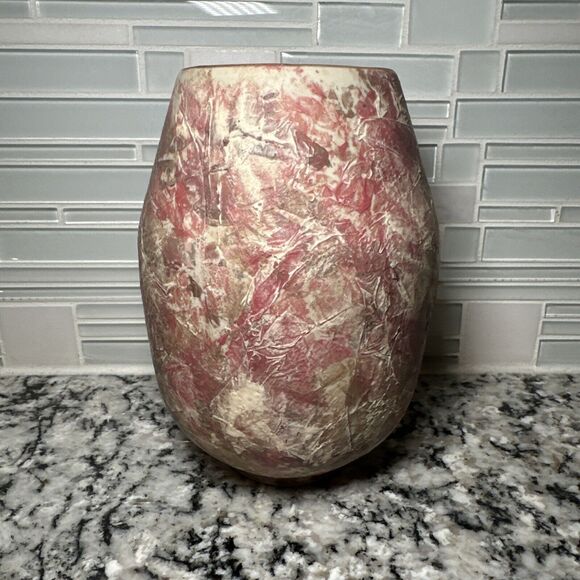 CB2 Crate & Barrel Painterly Pink Natural Swirl Abstract 7” Vase - Picture 3 of 7